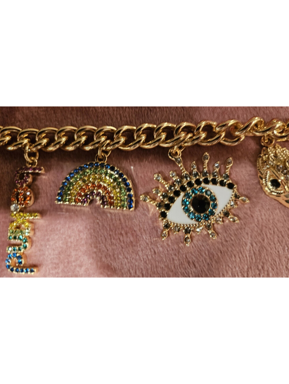 NWT KURT GEIGER LONDON MULTI CHARMS CRYSTAL BRACELET - BE KIND, RAINBOW, LOBSTER - Picture 4 of 7